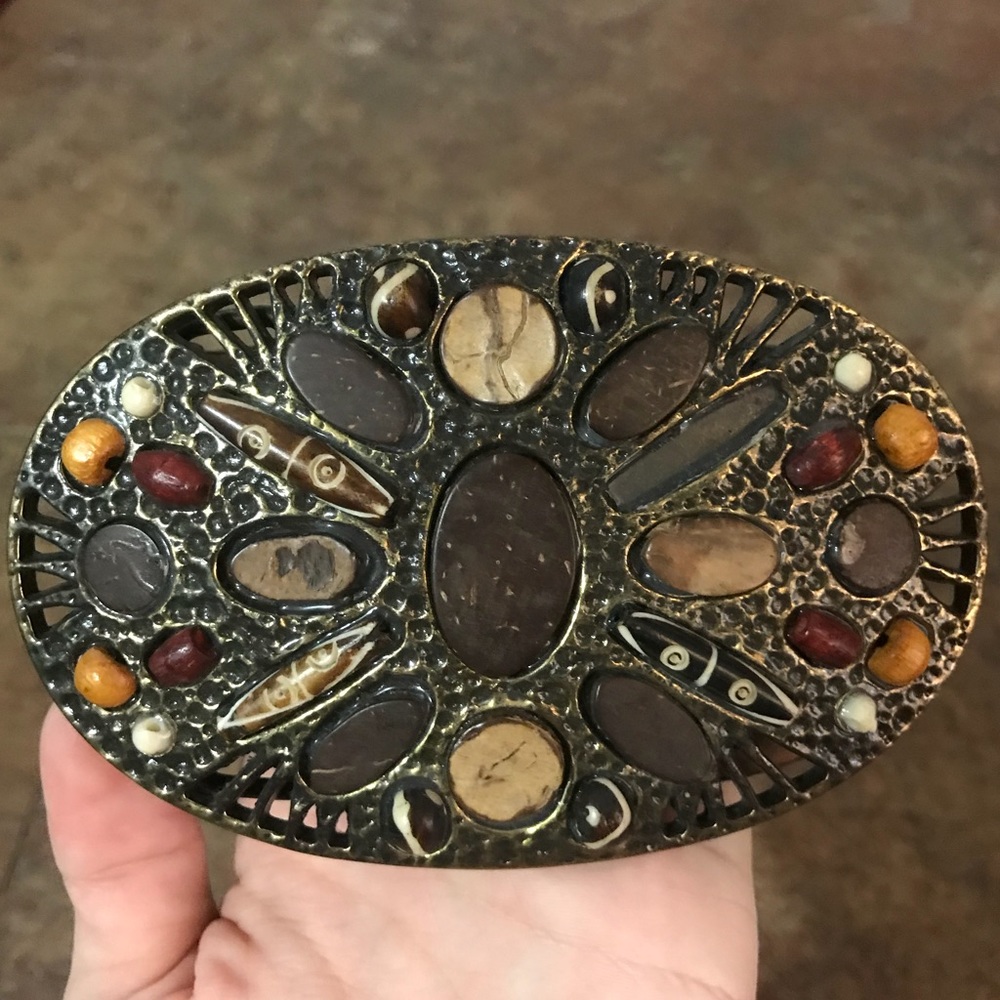 Chico’s beaded stone genuine leather belt